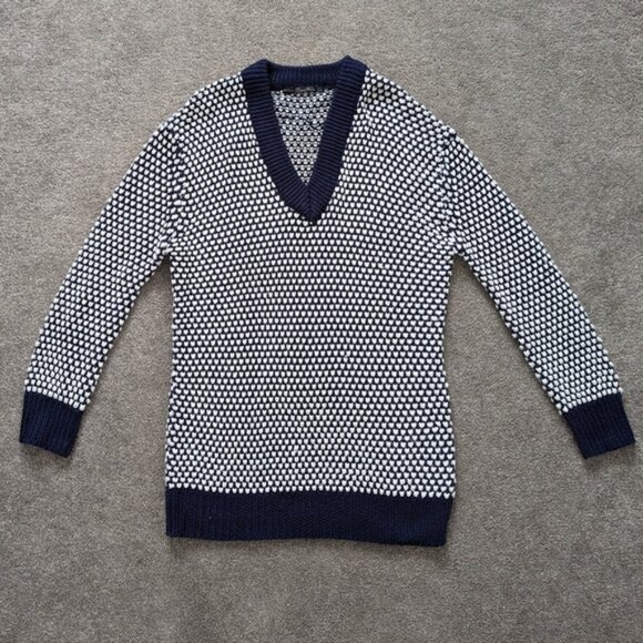 Zara Knit blue and white hollow pullover sweater size Large - Picture 1 of 9
